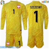 Camisa de time de futebol Polónia Wojciech Szczesny #1 Goleiro Replicas 1º Equipamento Infantil Europeu 2024 Manga Comprida (+ Calças curtas)